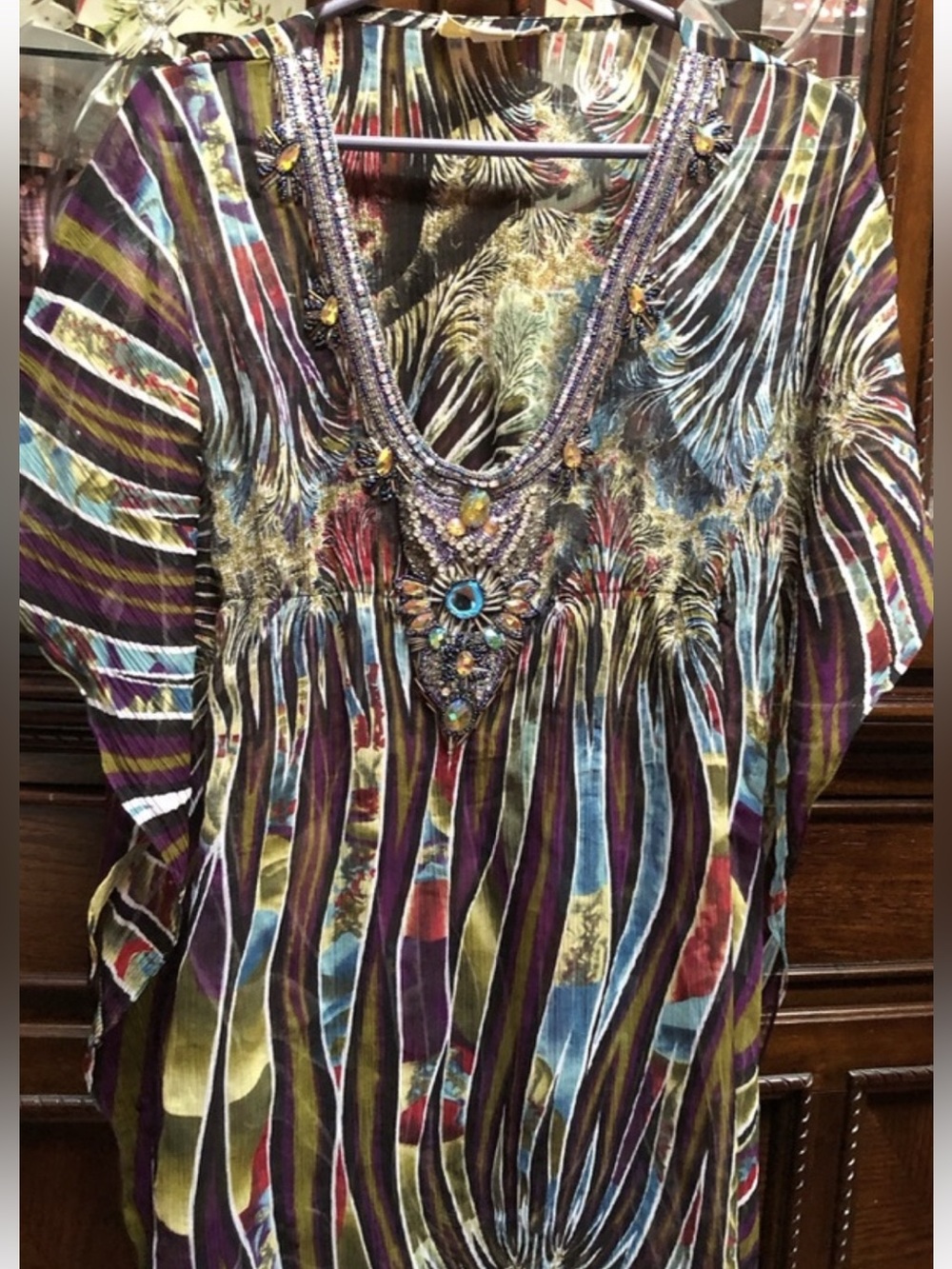 Beaded V-Neck Kimono  Cover UP